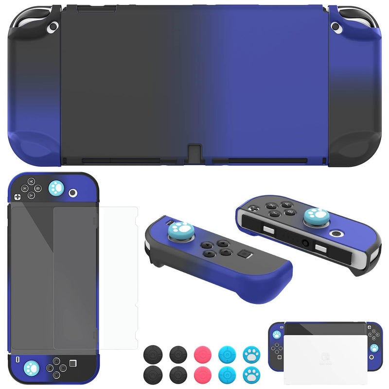 COMCOOL Dockable Case for Nintendo Switch Oled - [9 FT Military Grade Drop Protection] [with Tempered Glass Screen Protector and Thumb Grips] Protective Cover for Nintendo Switch Oled - Black Blue - Image 1
